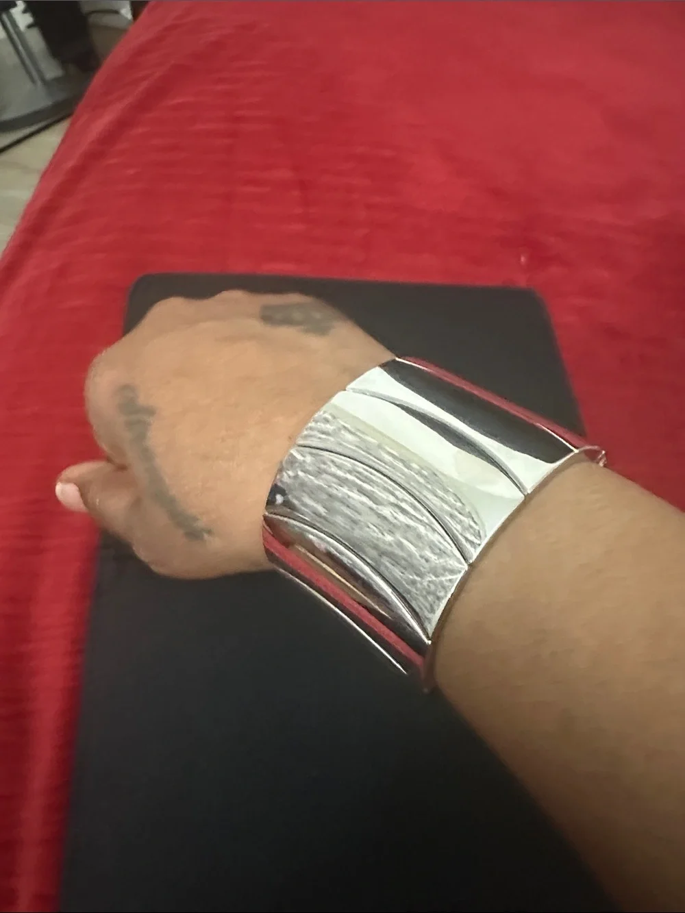 Pair of Wide Silver-Tone Stretch Cuff Bracelets